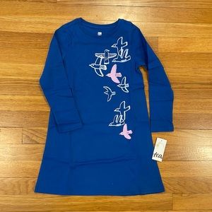 NWT Tea collection, long sleeve, blue with birds, tunic dress. Size 6.